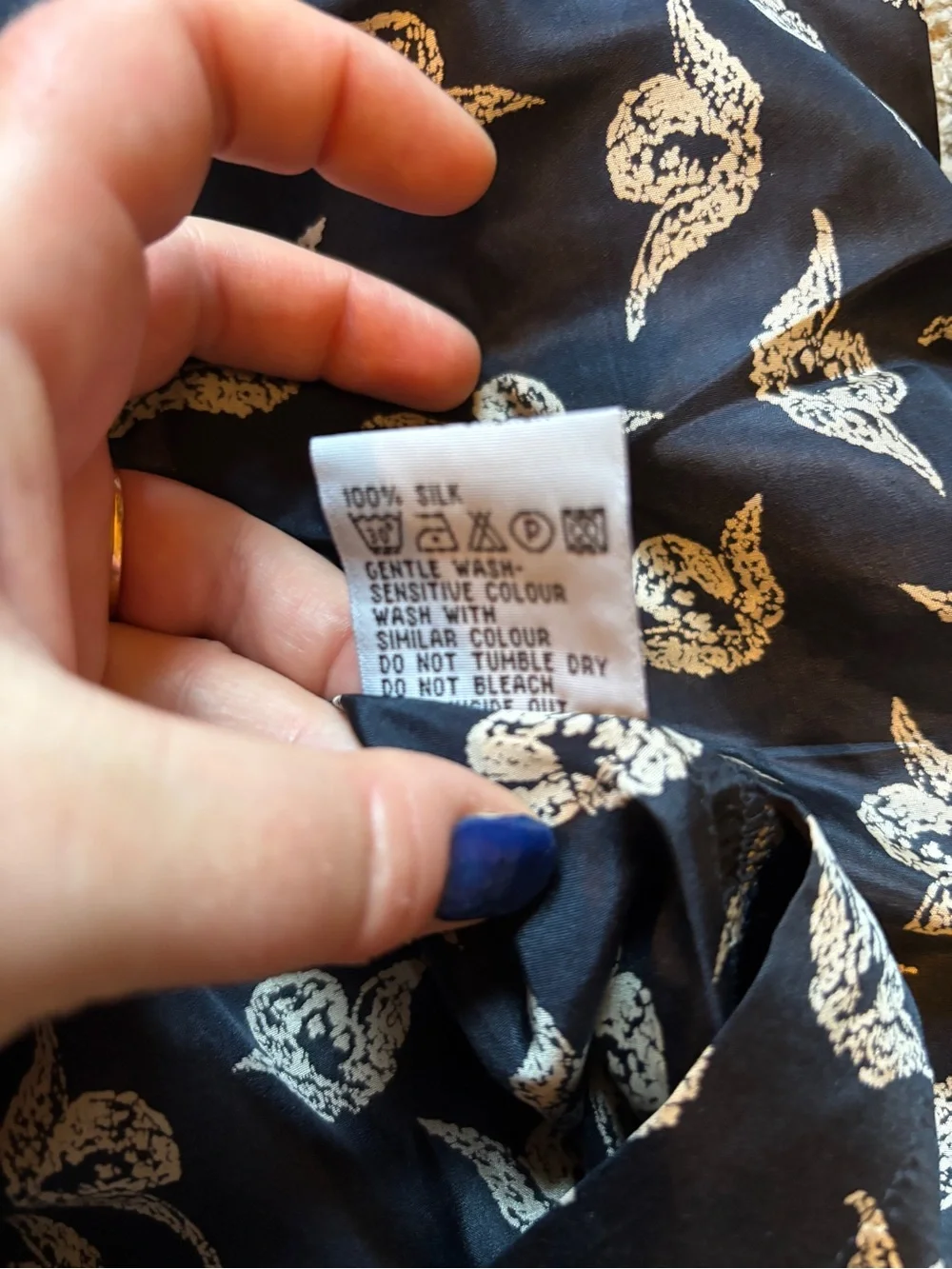 S.Oliver women's Navy Blue Bird-Print  100% silk Pajama Set made in Germany